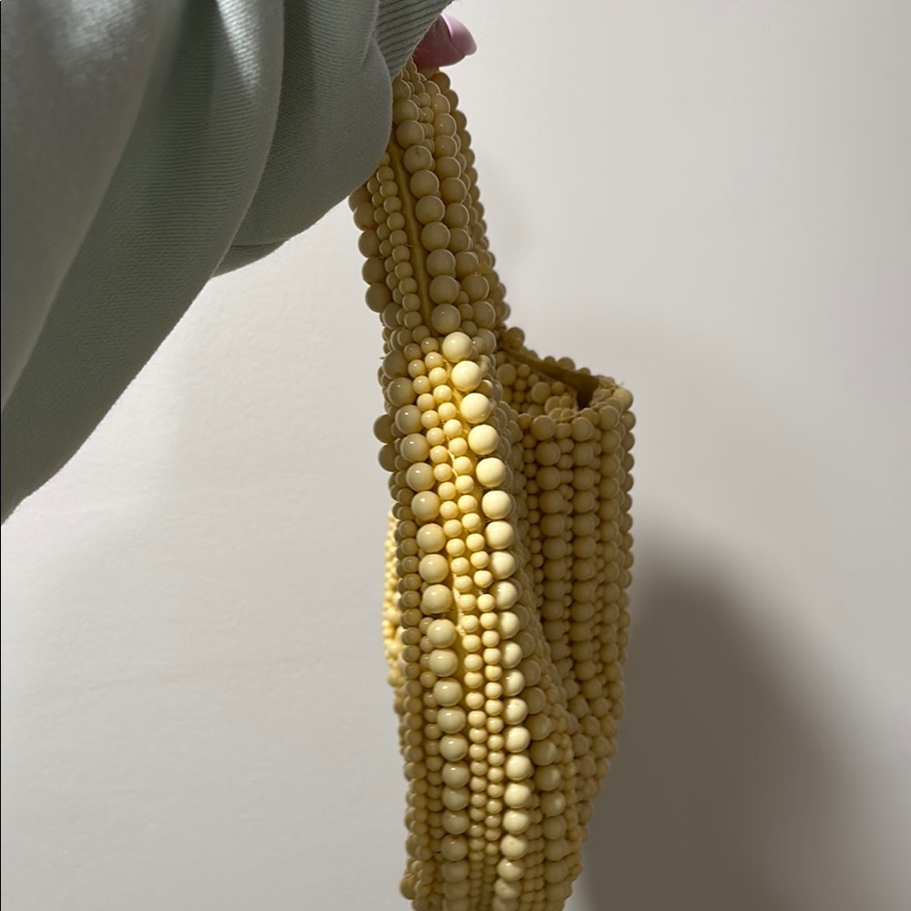Viral Butter Yellow Beaded Handbag - Picture 3 of 5